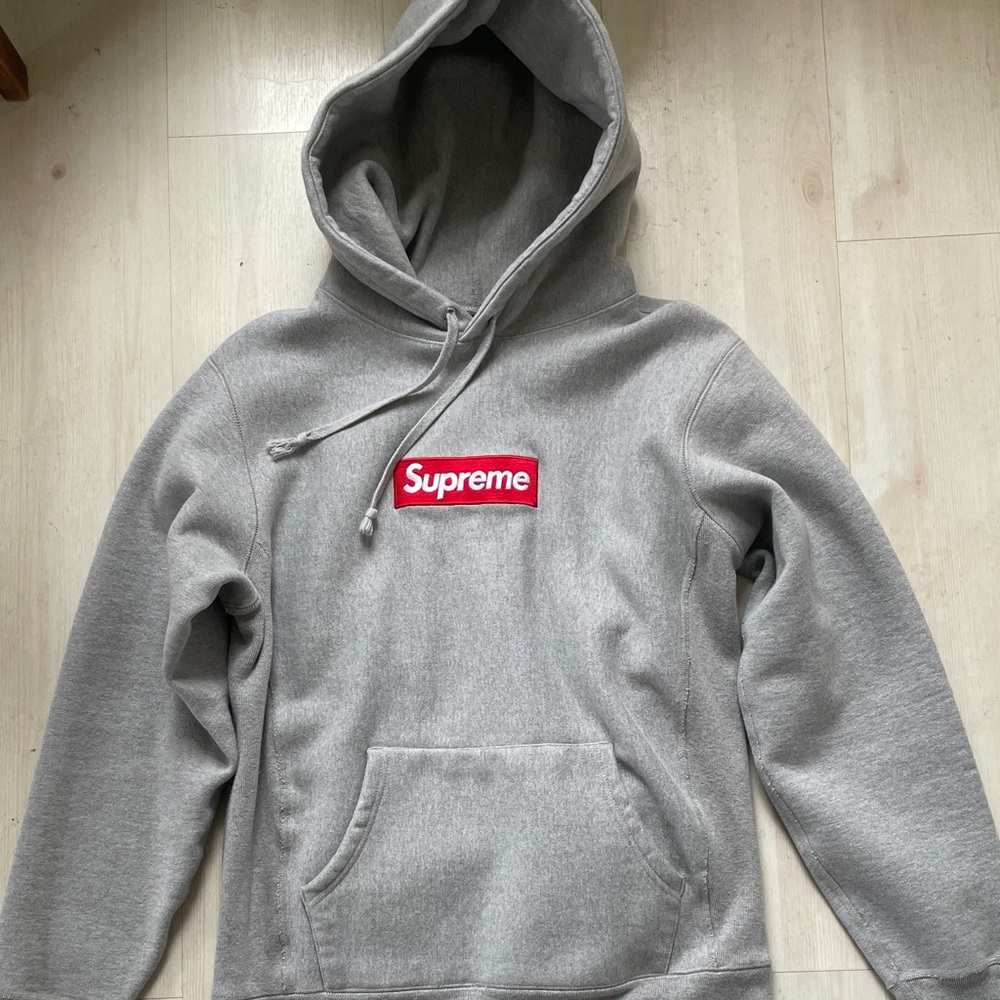 Supreme Grey Box Logo Hoodie - Large